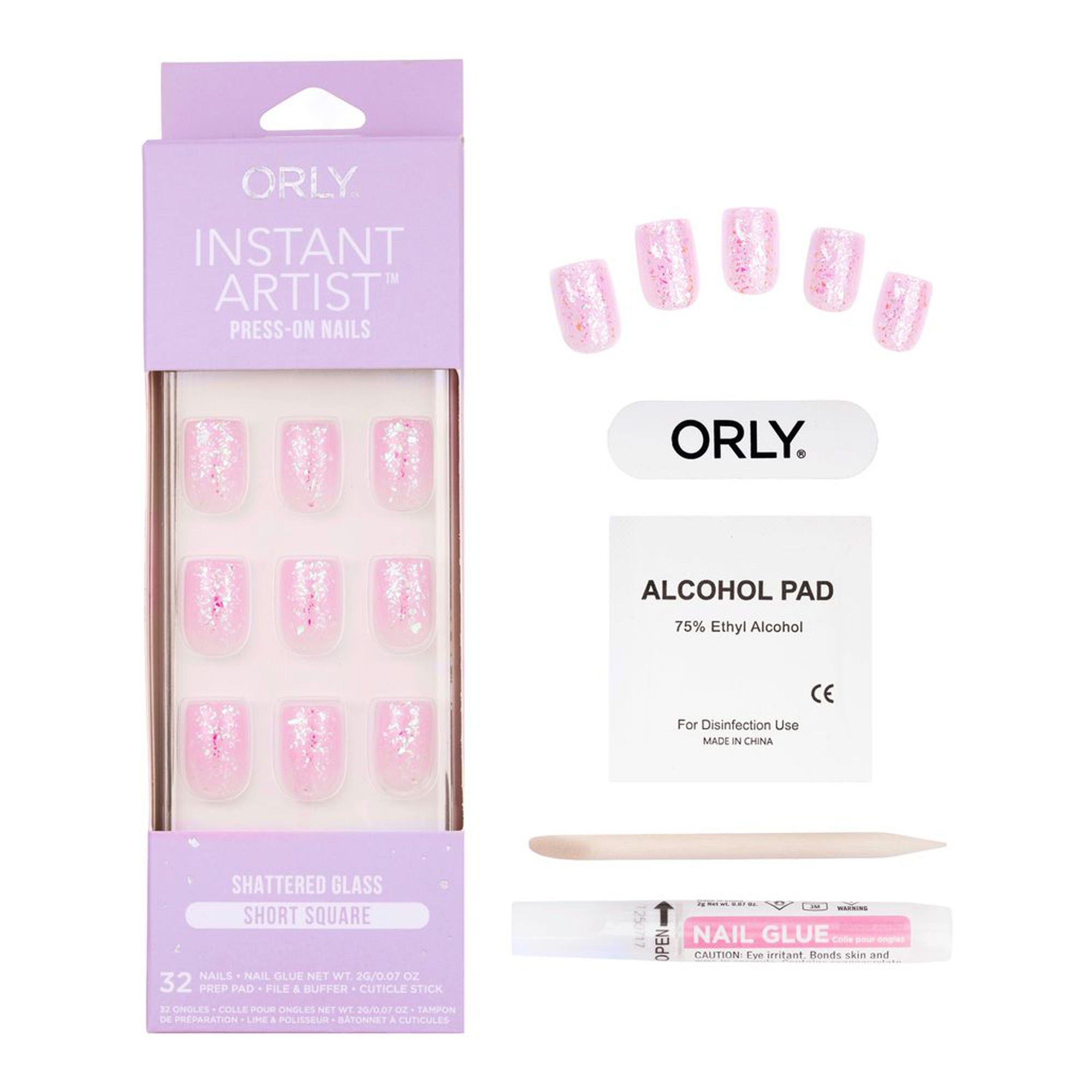 Orly® instant artist, short square press-on, shattered glass