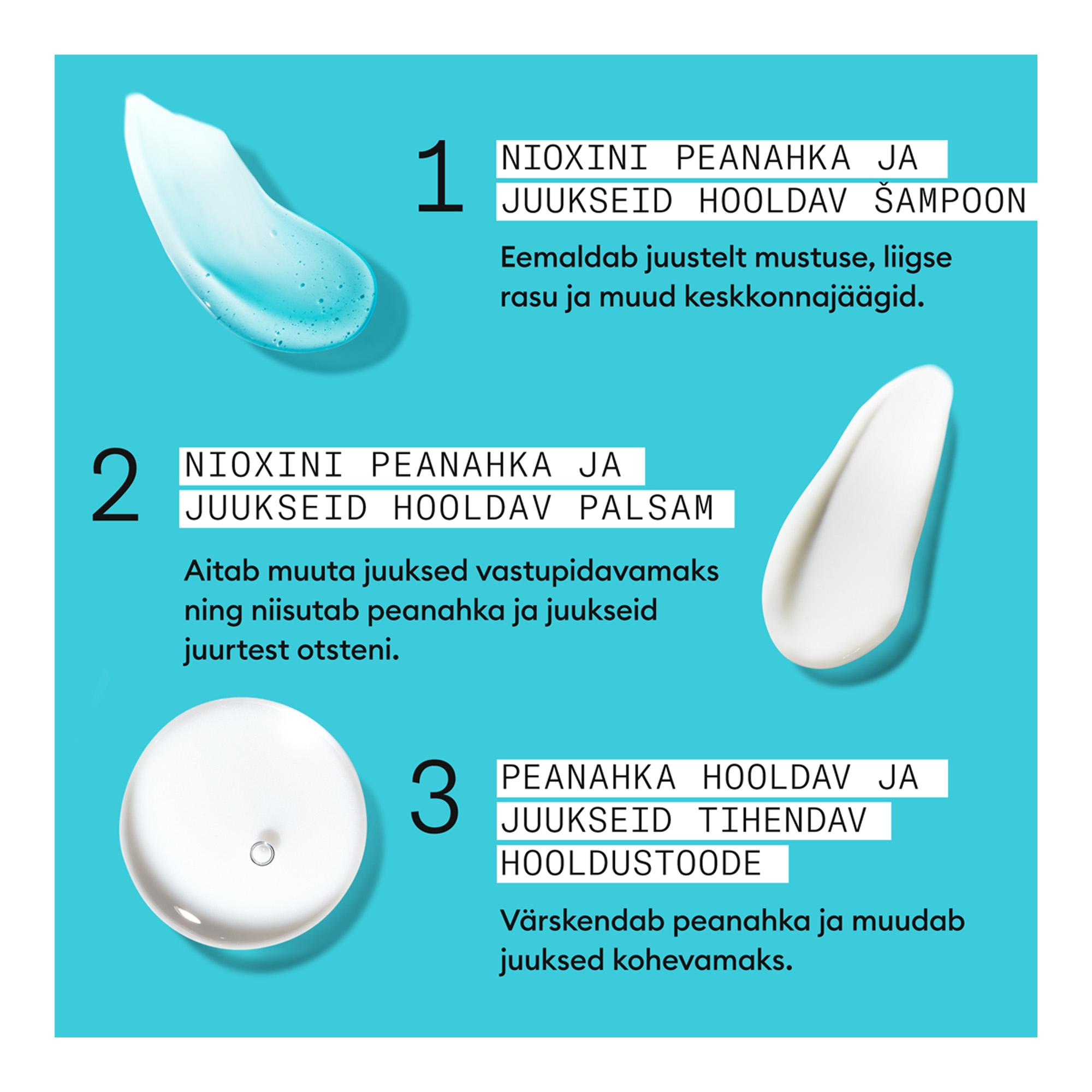 3-osaline peanahka hooldav ja juukseid tihendav hooldus 150ml+150ml+50ml