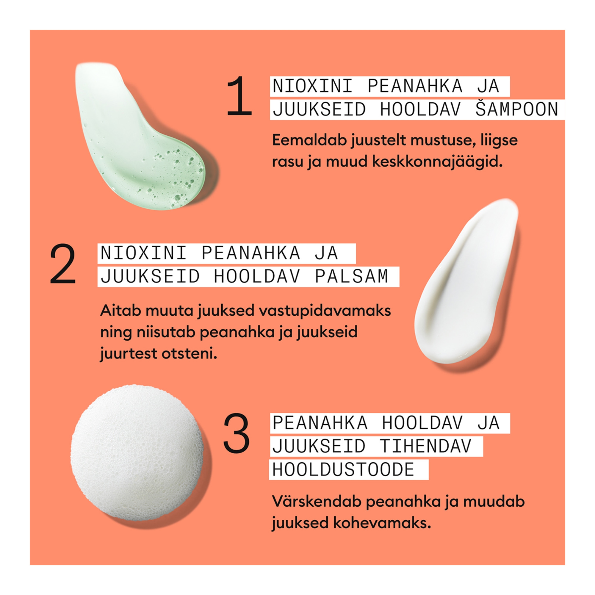 3-osaline peanahka hooldav ja juukseid tihendav hooldus 150ml+150ml+40ml