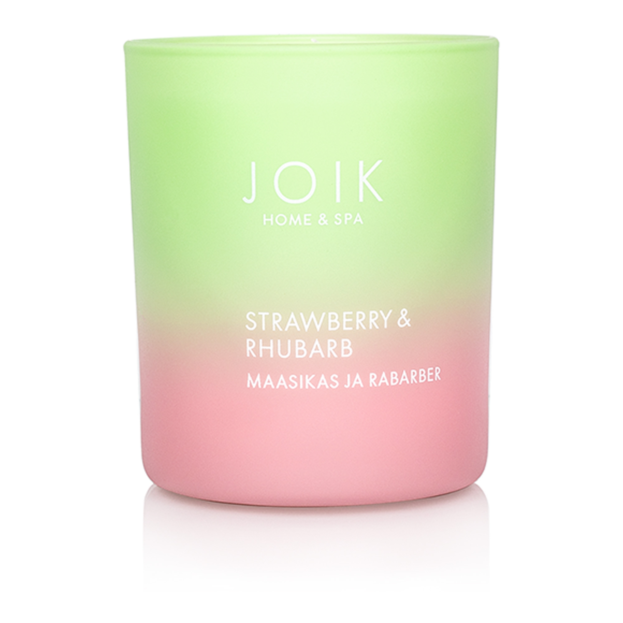 Rapsivahast lõhnaküünal Maasikas ja Rabarber värvilises klaasis 150g