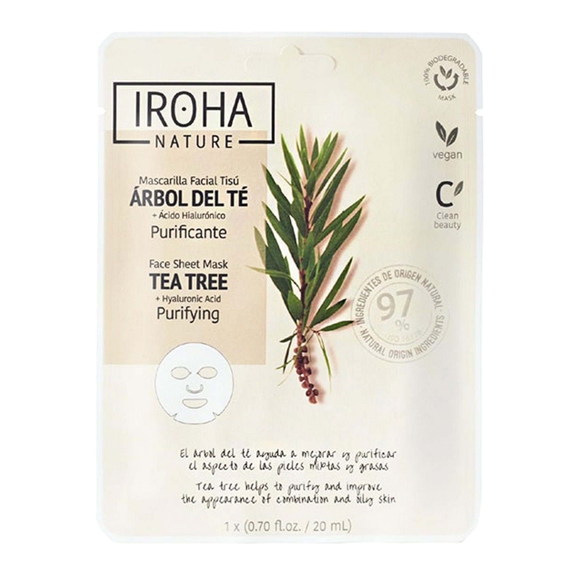 Puhastav näomask teepuu ja hüaluroonhappega 20ml