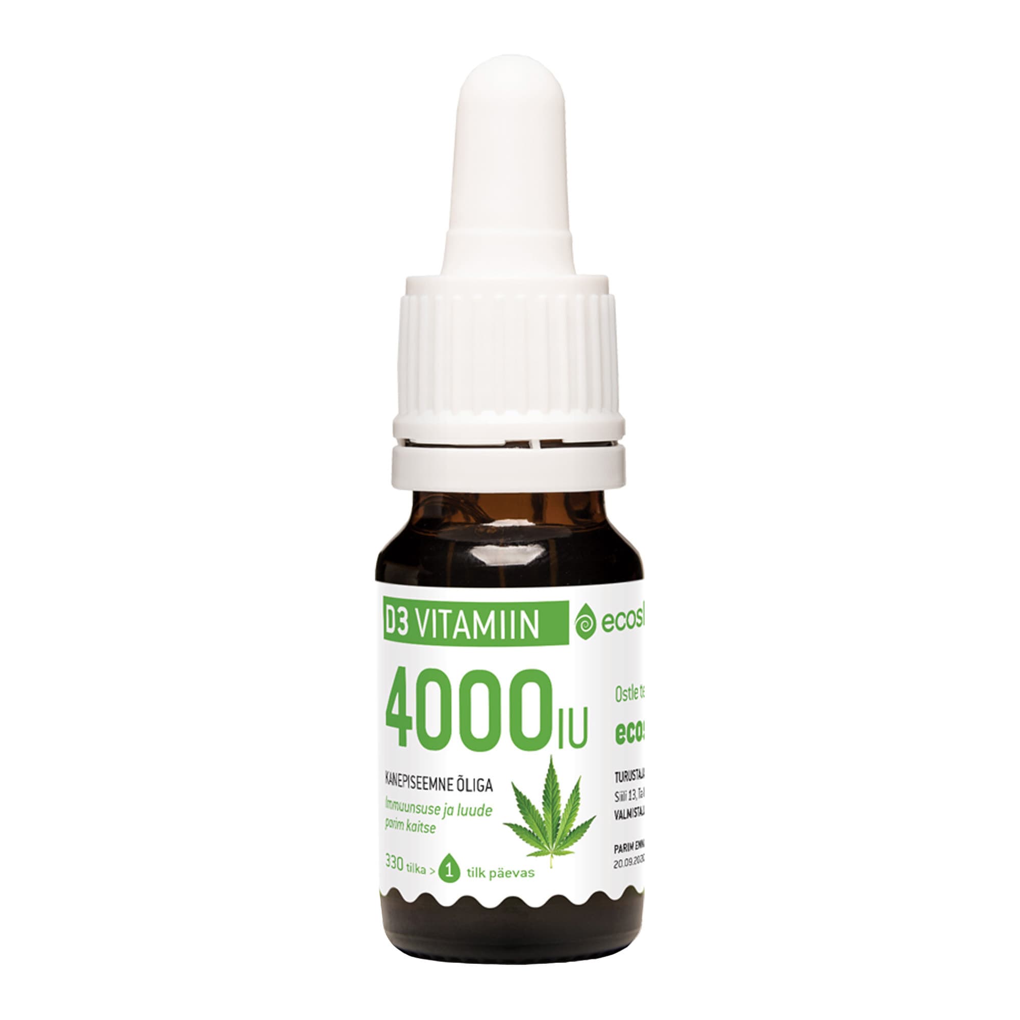 D3-vitamiin, kanepiõli 4000 IU (10 ml=330 tilka) 1 tilk 4000 IU 10ml