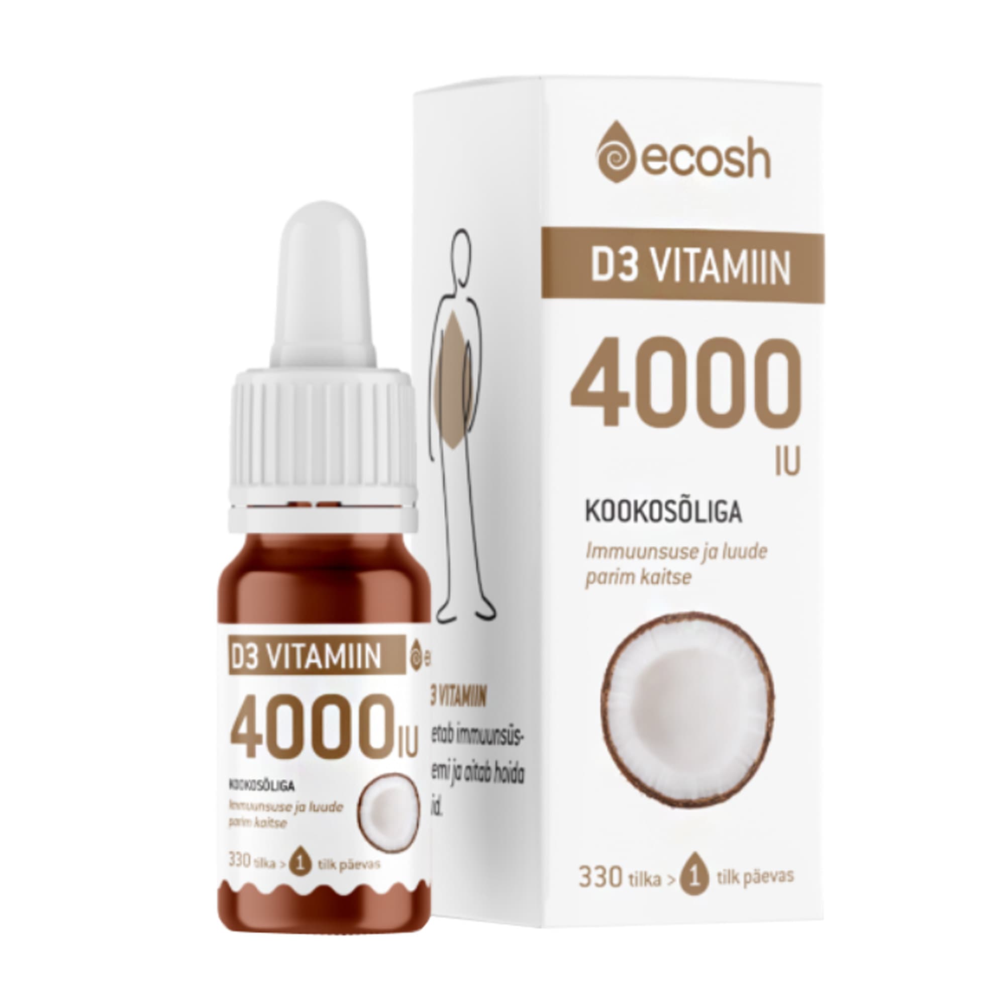 D3 Vitamiin kookoseõli 4000 IU 1 tilk (10 ml=330 tilka) 10ml