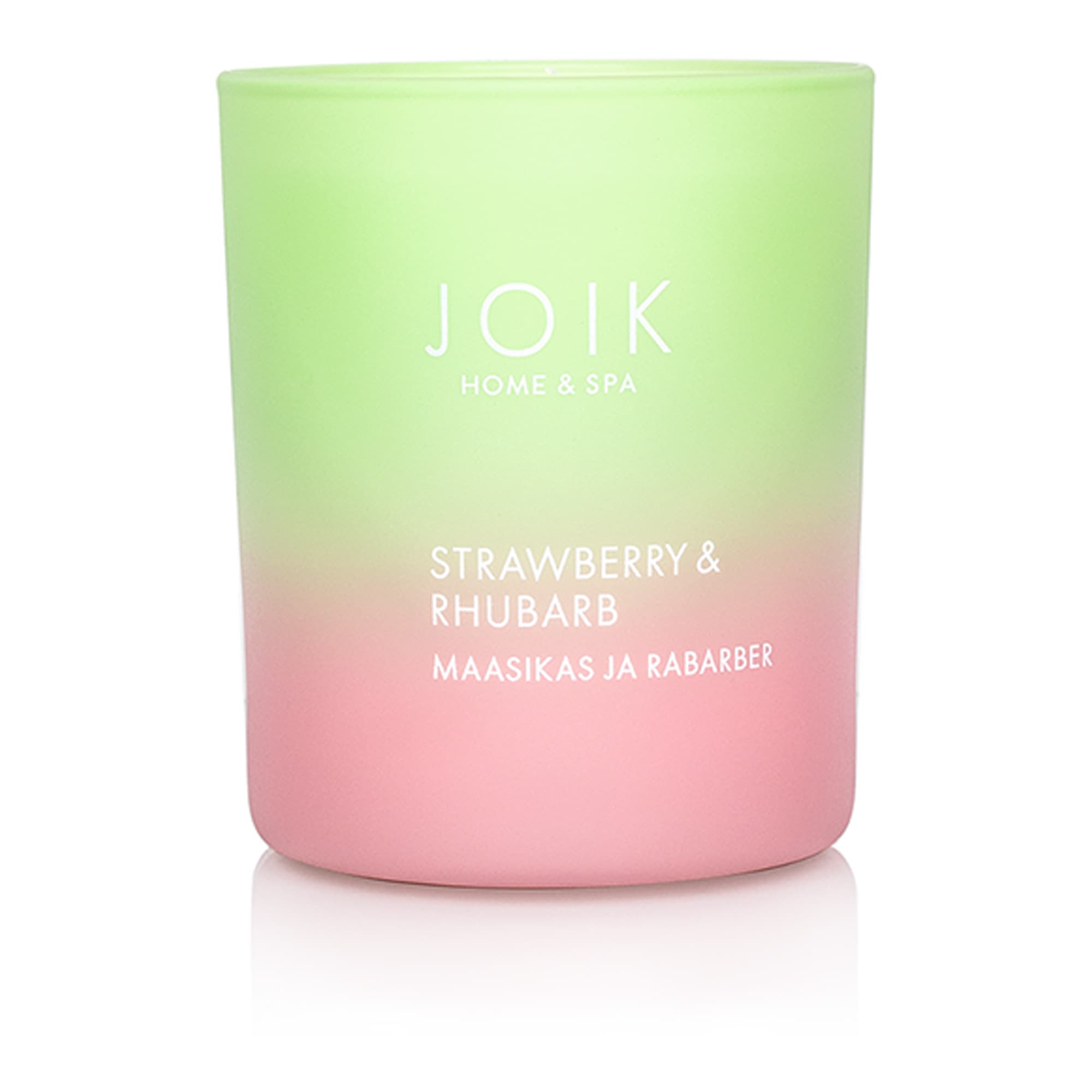 Rapsivahast lõhnaküünal Maasikas ja Rabarber värvilises klaasis 150g